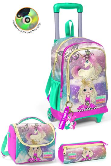 Coral High Kids Pembe Su Yeşili Unicornlu Kız Desenli 3'lü Çanta Seti SET0123933 - Coral High KIDS