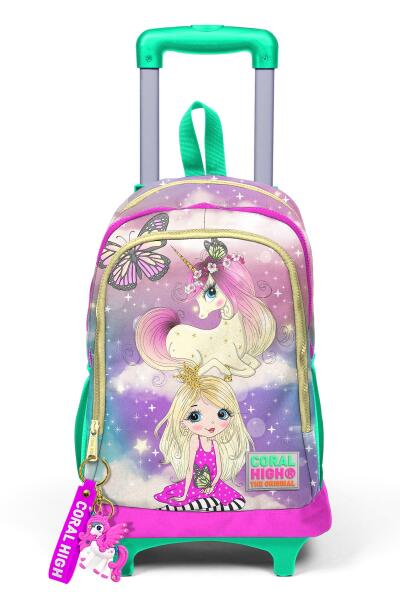 Coral High Kids Pembe Su Yeşili Unicornlu Kız Desenli Üç Bölmeli Çekçekli Okul Sırt Çantası 23933 - 9