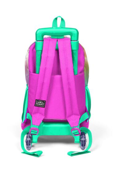 Coral High Kids Pembe Su Yeşili Unicornlu Kız Desenli Üç Bölmeli Çekçekli Okul Sırt Çantası 23933 - 4