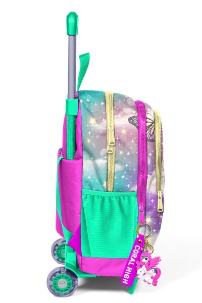 Coral High Kids Pembe Su Yeşili Unicornlu Kız Desenli Üç Bölmeli Çekçekli Okul Sırt Çantası 23933 - 8