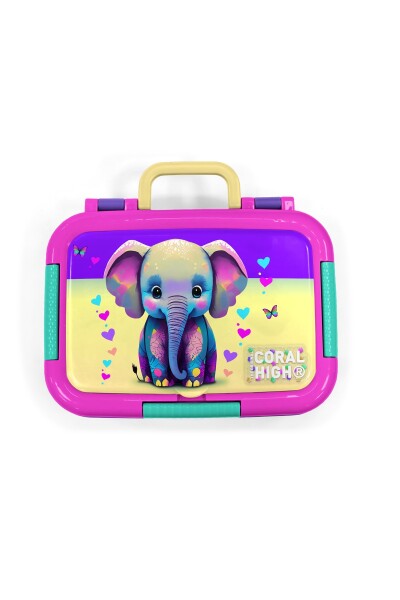 Coral High Kids Pembe Turkuaz Fil Desenli Paslanmaz Çelik Beslenme Kabı 39334 - 5