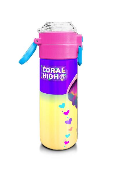 Coral High Kids Pembe Turkuaz Fil Desenli Pipetli ve Direkt İçim Çelik Termos 500 ml 31814 - 2