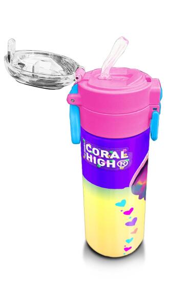 Coral High Kids Pembe Turkuaz Fil Desenli Pipetli ve Direkt İçim Çelik Termos 500 ml 31814 - 5