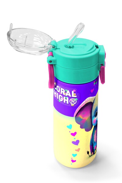 Coral High Kids Pembe Turkuaz Fil Desenli Pipetli ve Direkt İçim Çelik Termos 500 ml 31814 - 5