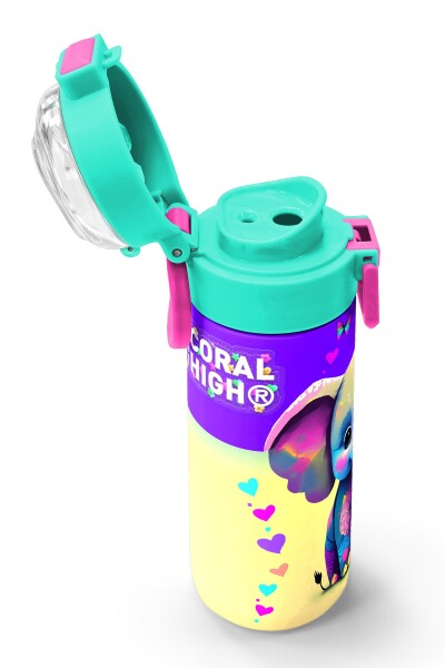 Coral High Kids Pembe Turkuaz Fil Desenli Pipetli ve Direkt İçim Çelik Termos 500 ml 31814 - 6