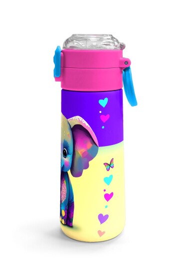 Coral High Kids Pembe Turkuaz Fil Desenli Pipetli ve Direkt İçim Çelik Termos 500 ml 31814 - 3
