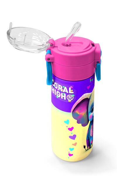 Coral High Kids Pembe Turkuaz Fil Desenli Pipetli ve Direkt İçim Çelik Termos 500 ml 31814 - 5