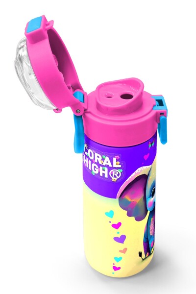 Coral High Kids Pembe Turkuaz Fil Desenli Pipetli ve Direkt İçim Çelik Termos 500 ml 31814 - 6