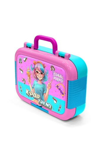 Coral High Kids Pembe Turkuaz K-Pop Desenli Paslanmaz Çelik Beslenme Kabı 39316 - 4