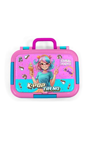 Coral High Kids Pembe Turkuaz K-Pop Desenli Paslanmaz Çelik Beslenme Kabı 39316 - 5