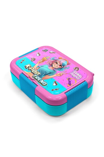 Coral High Kids Pembe Turkuaz K-Pop Desenli Paslanmaz Çelik Beslenme Kabı 39316 - 2
