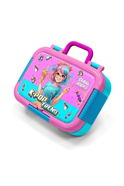 Coral High Kids Pembe Turkuaz K-Pop Desenli Paslanmaz Çelik Beslenme Kabı 39316 - 1