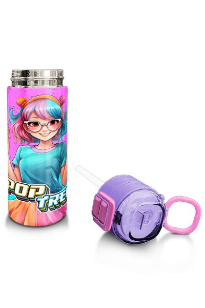 Coral High Kids Pembe Turkuaz K-Pop Desenli Pipetli ve Direkt İçim Çelik Termos 500 ml 31865 - 4