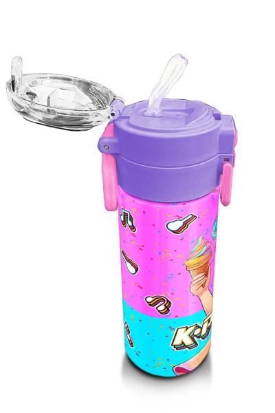 Coral High Kids Pembe Turkuaz K-Pop Desenli Pipetli ve Direkt İçim Çelik Termos 500 ml 31865 - 5
