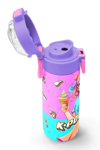 Coral High Kids Pembe Turkuaz K-Pop Desenli Pipetli ve Direkt İçim Çelik Termos 500 ml 31865 - 6