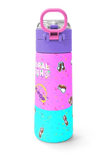 Coral High Kids Pembe Turkuaz K-Pop Desenli Pipetli ve Direkt İçim Çelik Termos 500 ml 31865 - 4