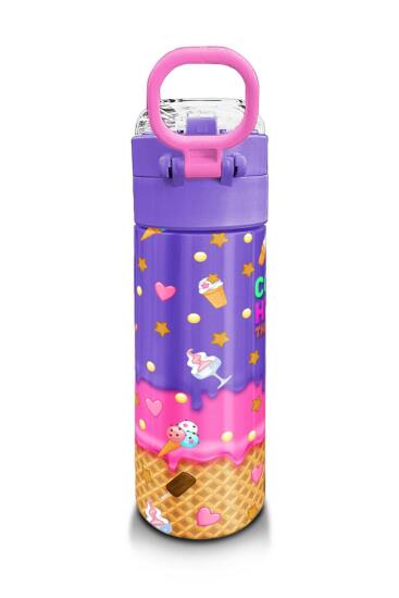 Coral High Kids Pembe Turkuaz K-Pop Desenli Pipetli ve Direkt İçim Çelik Termos 500 ml 31989 - 3