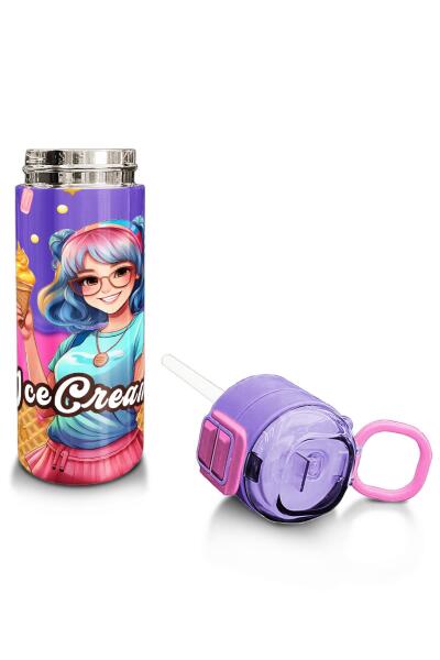 Coral High Kids Pembe Turkuaz K-Pop Desenli Pipetli ve Direkt İçim Çelik Termos 500 ml 31989 - 4
