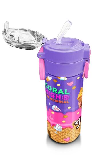 Coral High Kids Pembe Turkuaz K-Pop Desenli Pipetli ve Direkt İçim Çelik Termos 500 ml 31989 - 5