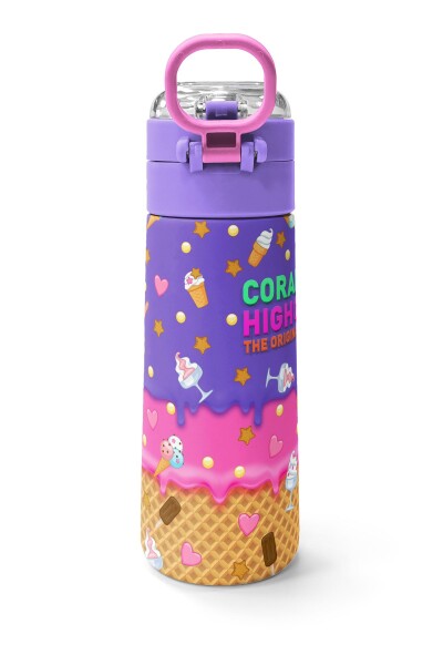 Coral High Kids Pembe Turkuaz K-Pop Desenli Pipetli ve Direkt İçim Çelik Termos 500 ml 31989 - 4