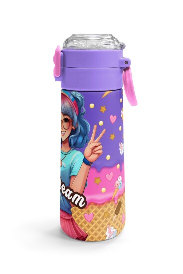 Coral High Kids Pembe Turkuaz K-Pop Desenli Pipetli ve Direkt İçim Çelik Termos 500 ml 31989 - 3