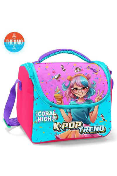 Coral High Kids Pembe Turkuaz K-Pop Desenli Thermo Beslenme Çantası 12788 - 1