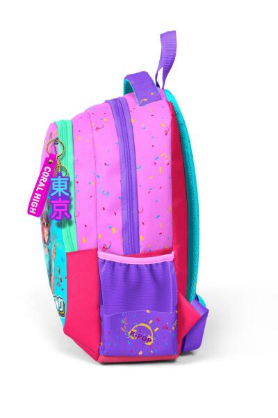 Coral High Kids Pembe Turkuaz K-Pop Desenli Üç Bölmeli Okul Sırt Çantası 14427 - 6
