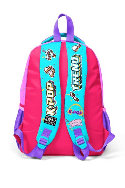 Coral High Kids Pembe Turkuaz K-Pop Desenli Üç Bölmeli Okul Sırt Çantası 14427 - 2