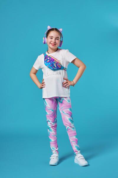 Coral High Kids Pembe Turkuaz Kulaklık Paten Desenli Bel Çantası 11506 - 2