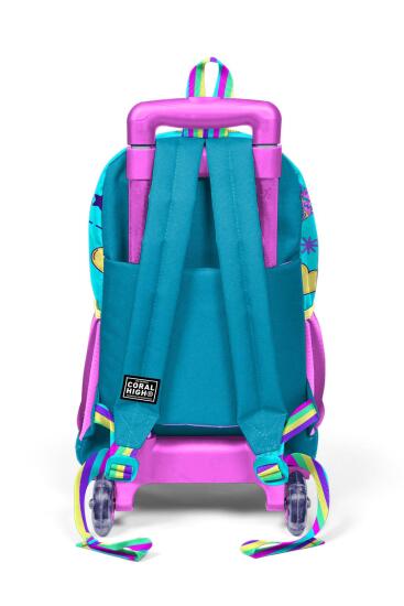 Coral High Kids Pembe Turkuaz Kulaklık Paten Desenli Çekçekli 3'lü Çanta Seti SET0123954 - 4