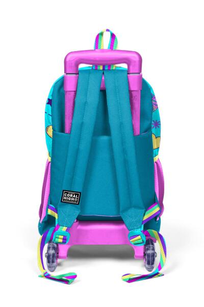 Coral High Kids Pembe Turkuaz Kulaklık Paten Desenli Çekçekli 3'lü Çanta Seti SET0123954 - 4