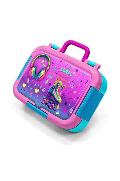 Coral High Kids Pembe Turkuaz Kulaklık Paten Desenli Paslanmaz Çelik Beslenme Kabı 39262 - 1