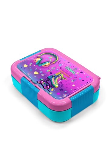 Coral High Kids Pembe Turkuaz Kulaklık Paten Desenli Paslanmaz Çelik Beslenme Kabı 39262 - 2
