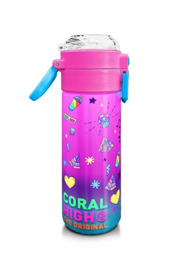 Coral High Kids Pembe Turkuaz Kulaklık Paten Desenli Pipetli ve Direkt İçim Çelik Termos 500 ml 31955 - 2