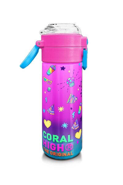 Coral High Kids Pembe Turkuaz Kulaklık Paten Desenli Pipetli ve Direkt İçim Çelik Termos 500 ml 31955 - 2