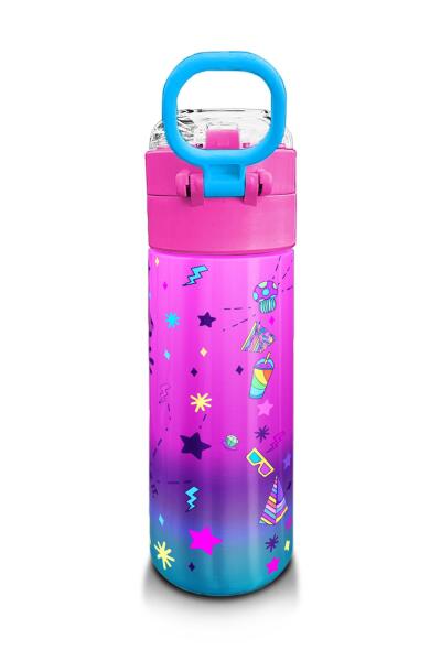 Coral High Kids Pembe Turkuaz Kulaklık Paten Desenli Pipetli ve Direkt İçim Çelik Termos 500 ml 31955 - 3