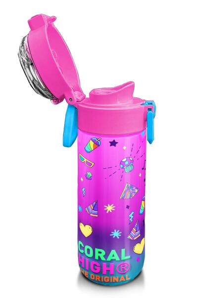 Coral High Kids Pembe Turkuaz Kulaklık Paten Desenli Pipetli ve Direkt İçim Çelik Termos 500 ml 31955 - 6