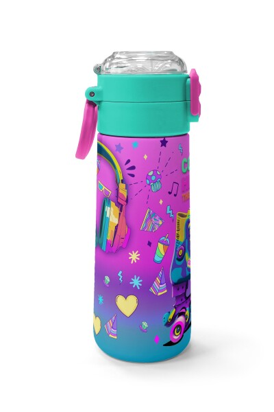 Coral High Kids Pembe Turkuaz Kulaklık Paten Desenli Pipetli ve Direkt İçim Çelik Termos 500 ml 31955 - 2
