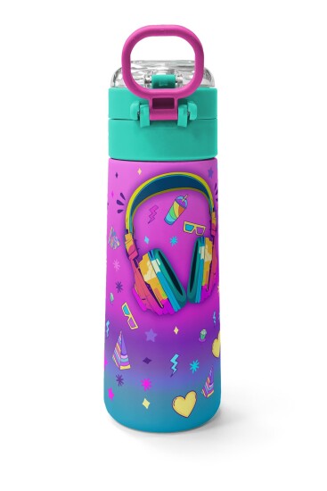 Coral High Kids Pembe Turkuaz Kulaklık Paten Desenli Pipetli ve Direkt İçim Çelik Termos 500 ml 31955 - 4