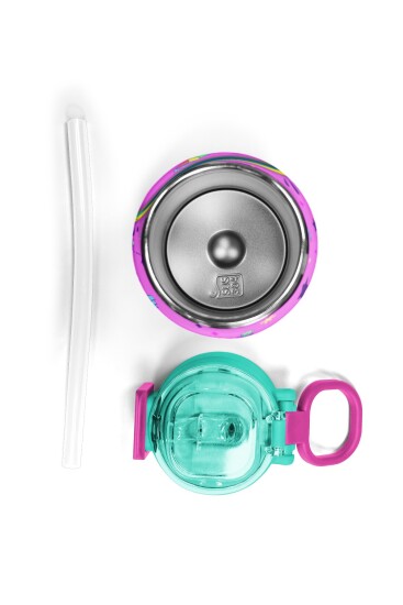 Coral High Kids Pembe Turkuaz Kulaklık Paten Desenli Pipetli ve Direkt İçim Çelik Termos 500 ml 31955 - 7