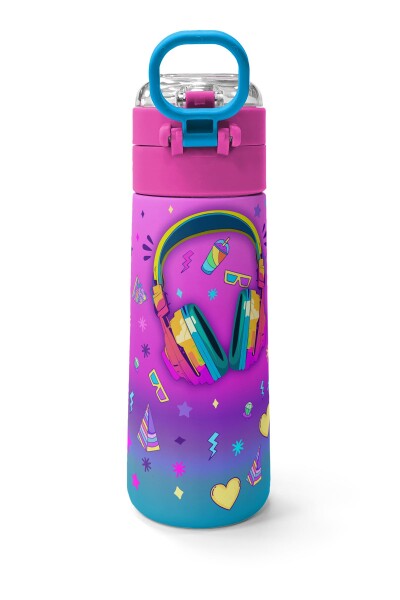 Coral High Kids Pembe Turkuaz Kulaklık Paten Desenli Pipetli ve Direkt İçim Çelik Termos 500 ml 31955 - 4
