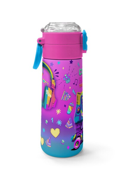Coral High Kids Pembe Turkuaz Kulaklık Paten Desenli Pipetli ve Direkt İçim Çelik Termos 500 ml 31955 - 2