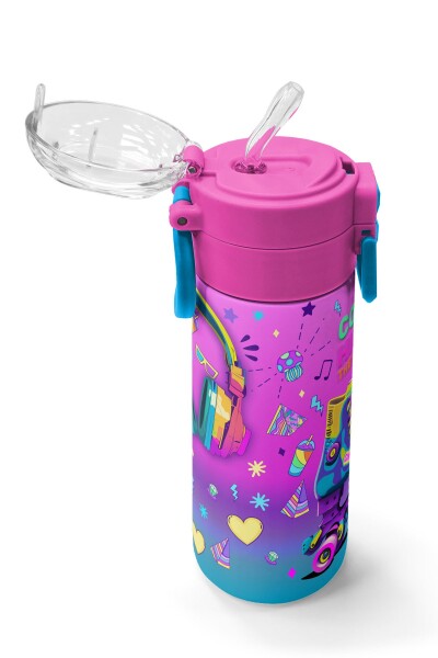 Coral High Kids Pembe Turkuaz Kulaklık Paten Desenli Pipetli ve Direkt İçim Çelik Termos 500 ml 31955 - 5