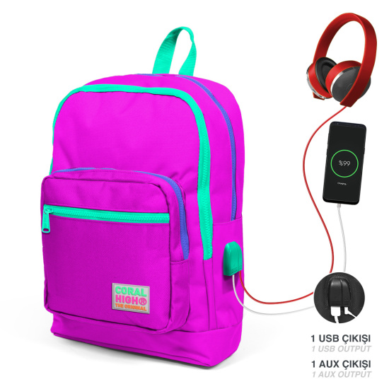 Coral High Kids Pembe Dört Bölmeli USB'li Okul Sırt Çantası 23804 