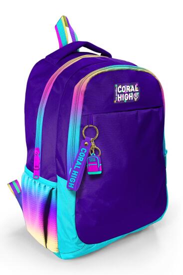 Coral High Kids Rainbow Fermuarlı Mor Üç Bölmeli Okul Sırt Çantası 23662 