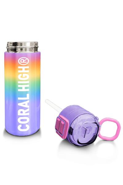 Coral High Kids Renk Geçişli Desenli Pipetli ve Direkt İçim Çelik Termos 500 ml 31863 - 4