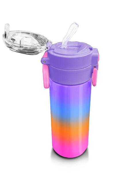 Coral High Kids Renk Geçişli Desenli Pipetli ve Direkt İçim Çelik Termos 500 ml 31875 - 5