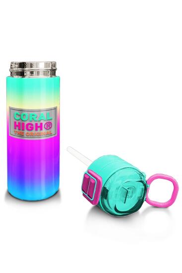 Coral High Kids Renk Geçişli Desenli Pipetli ve Direkt İçim Çelik Termos 500 ml 31924 - 4