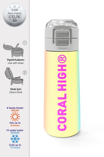 Coral High Kids Renk Geçişli Pipetli ve Direkt İçim Çelik Termos 500 ml 31868 - 1