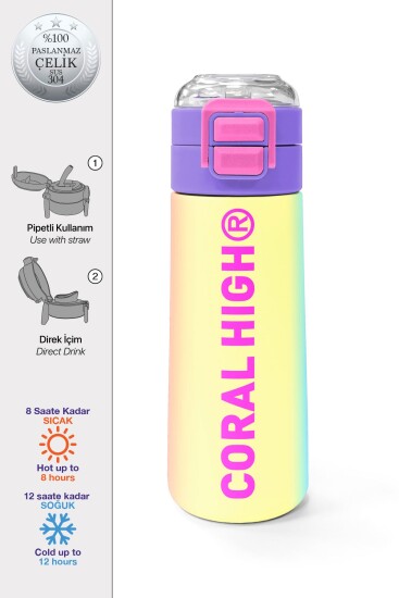 Coral High Kids Renk Geçişli Pipetli ve Direkt İçim Çelik Termos 500 ml 31868 - 1